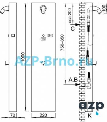 Жетонная душевая панель BSZA 02 AZP Brno Чехия (фото, схема) Жетонная душевая панель BSZA 02 AZP Brno Чехия (фото, схема)